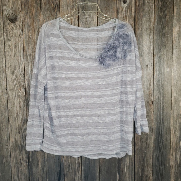 Blue Bird Gray Embellished Boho Top - Picture 1 of 5